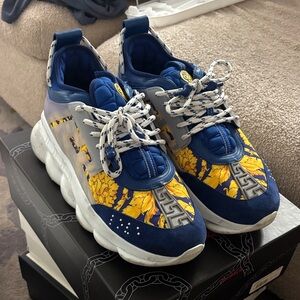 Versace Men's Floral Blue and Yellow Sneakers